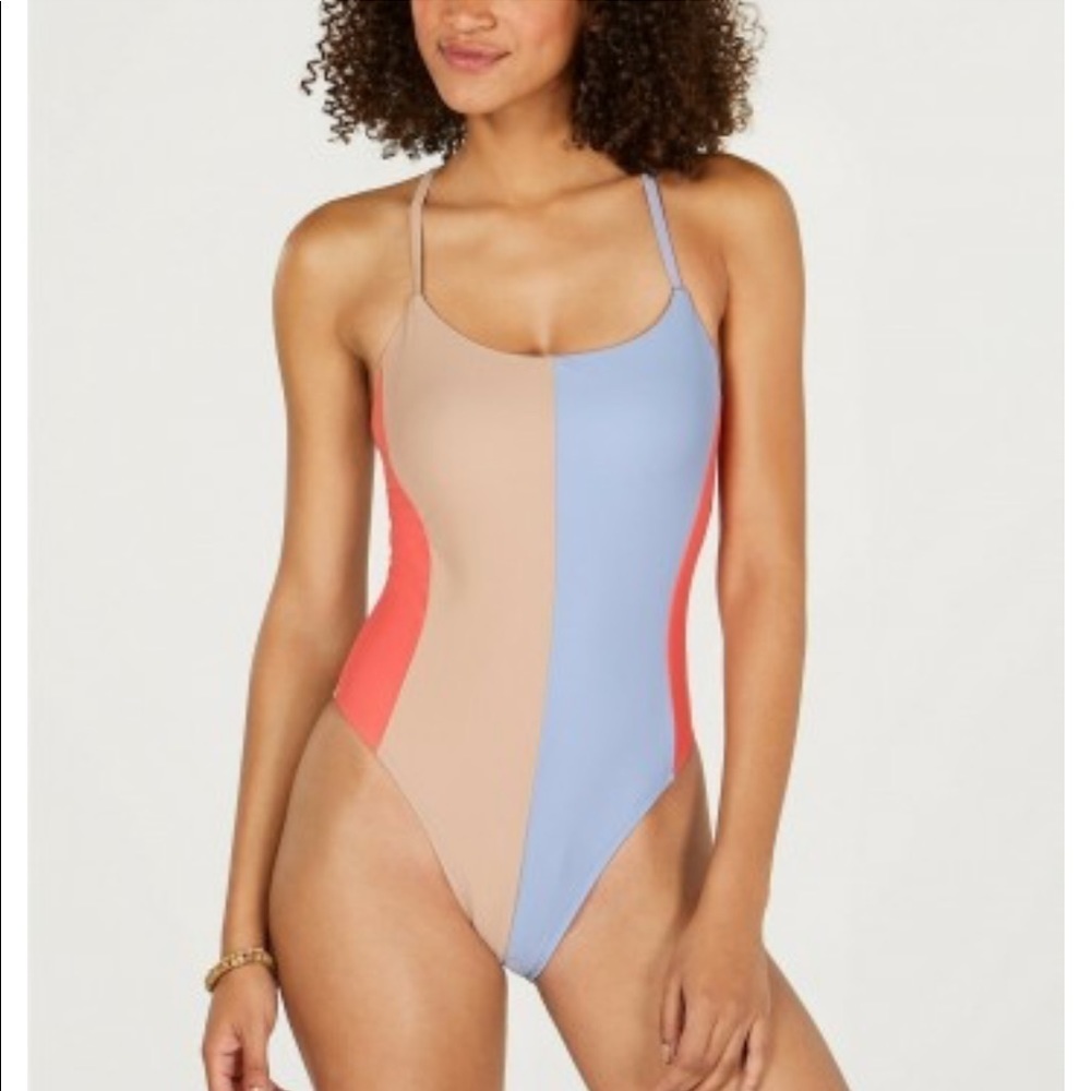 Hula Honey Colorblock High-Leg Lace-Up Back Large